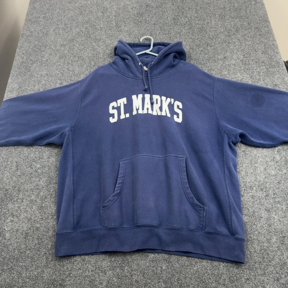 St Marks MV Sport Hoodie Men 2X Blue Cotton Blend Pullover Collegiate Streetwear